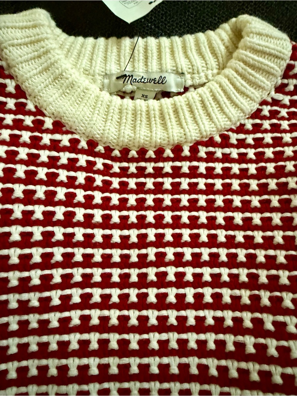 Madewell Crewneck Houndstooth Knit Sweater in Red and Cream - Picture 4 of 10